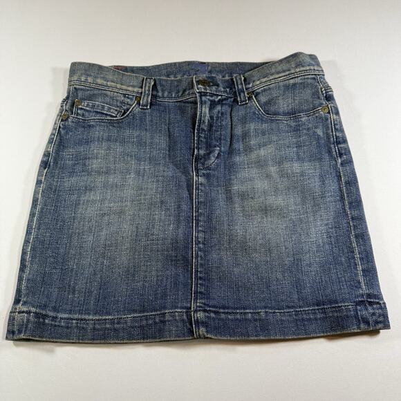 Seven For All Mankind Y2K Low Rise Mini Jean Skirt - Blue Dark Wash Wms 26 - Picture 1 of 11